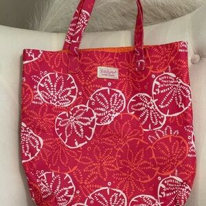 Lilly Pulitzer for Estée Lauder Pink Orange Floral Tote Bag Beach Travel Purse